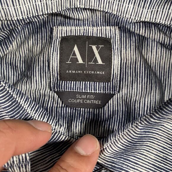 Armani Exchange AX Mens Large Slim Fit Shadow Striped Disco Club Button Shirt - Picture 2 of 8